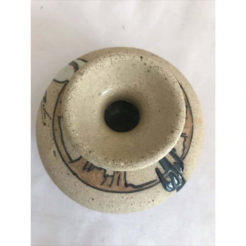 Vtg Signed Sand Pottery Bud‎ Vase Butte Mesas Pueblo Enameled